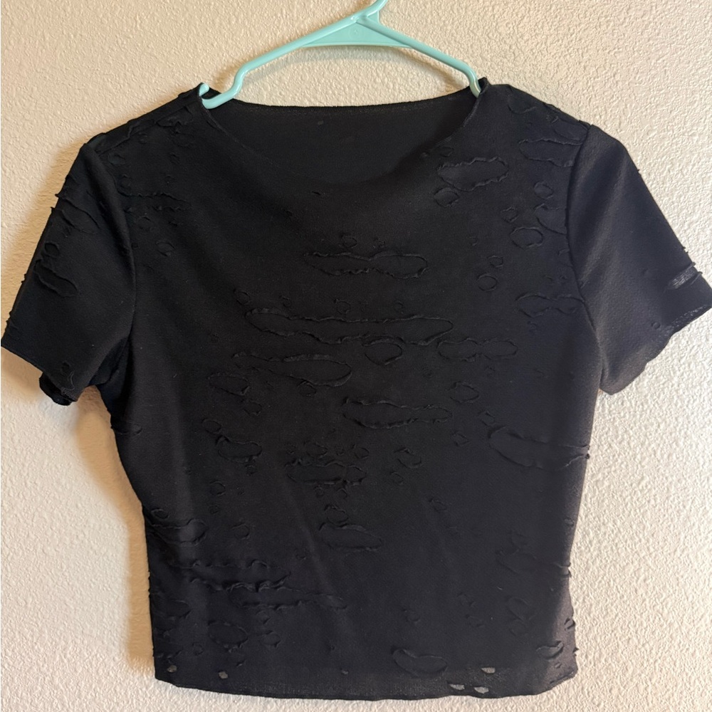 SHEIN Black Distressed Crop Top